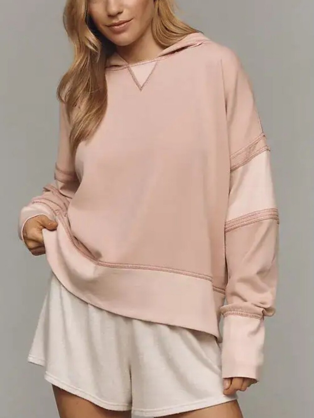 Daily Practice Hooded Terry Shirt Women's Size Small Pink Oversized
